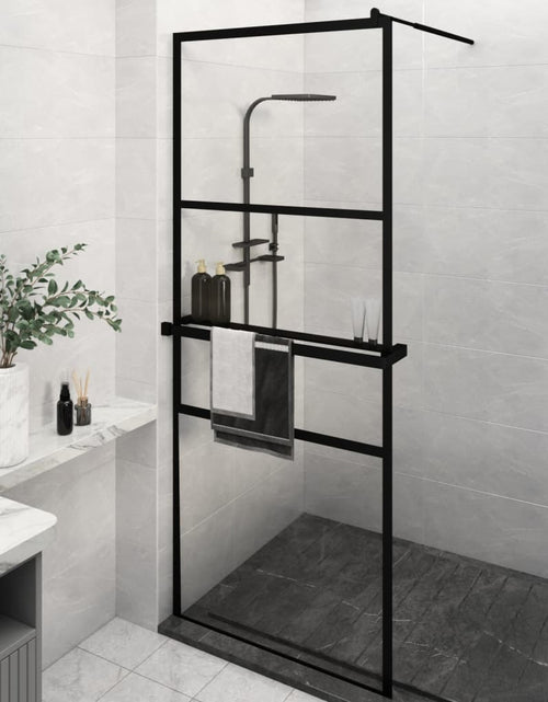 Încărcați imaginea în vizualizatorul Galerie, Paravan duș walk-in cu raft negru 80x195 cm sticlă ESG/aluminiu - Lando
