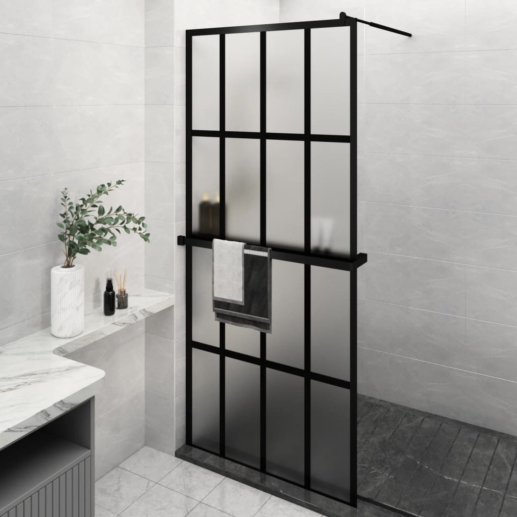 Paravan duș walk-in cu raft negru 90x195 cm sticlă ESG/aluminiu - Lando