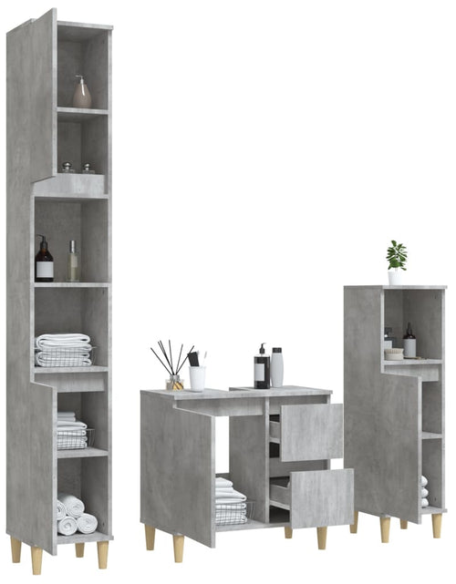 Încărcați imaginea în vizualizatorul Galerie, Set dulapuri de baie, 3 piese, gri beton, lemn prelucrat - Lando
