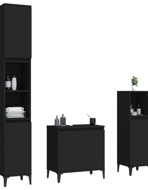 Încărcați imaginea în vizualizatorul Galerie, Set mobilier de baie, 3 piese, negru, lemn compozit - Lando
