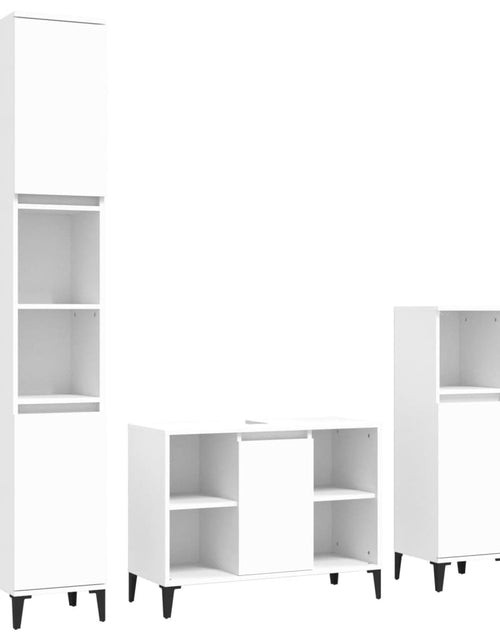 Загрузите изображение в средство просмотра галереи, Set mobilier de baie, 3 piese, alb, lemn compozit - Lando
