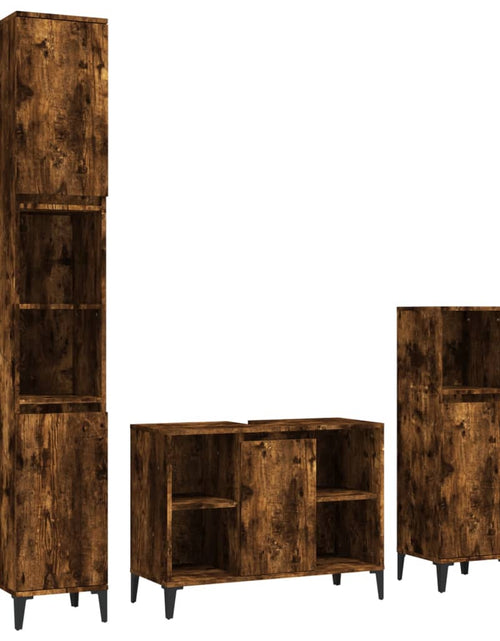 Încărcați imaginea în vizualizatorul Galerie, Set mobilier de baie, 3 piese, stejar fumuriu, lemn prelucrat - Lando
