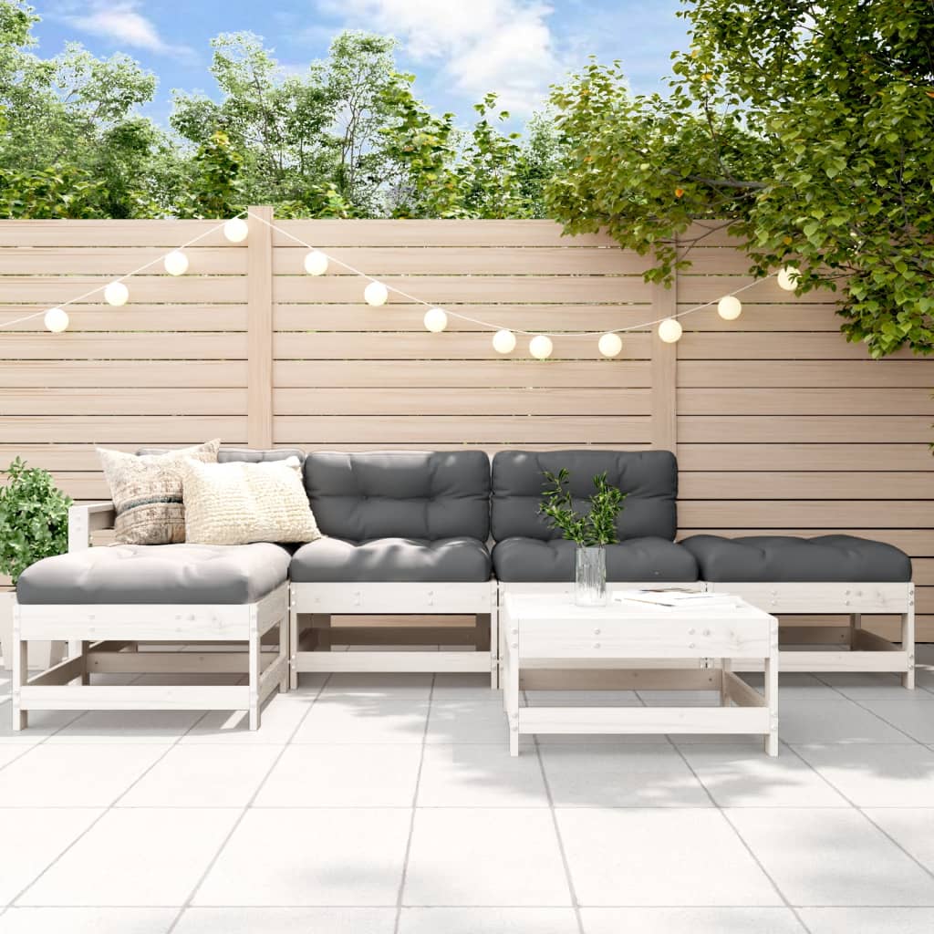 Set mobilier relaxare grădină&perne 6 piese alb lemn masiv pin - Lando