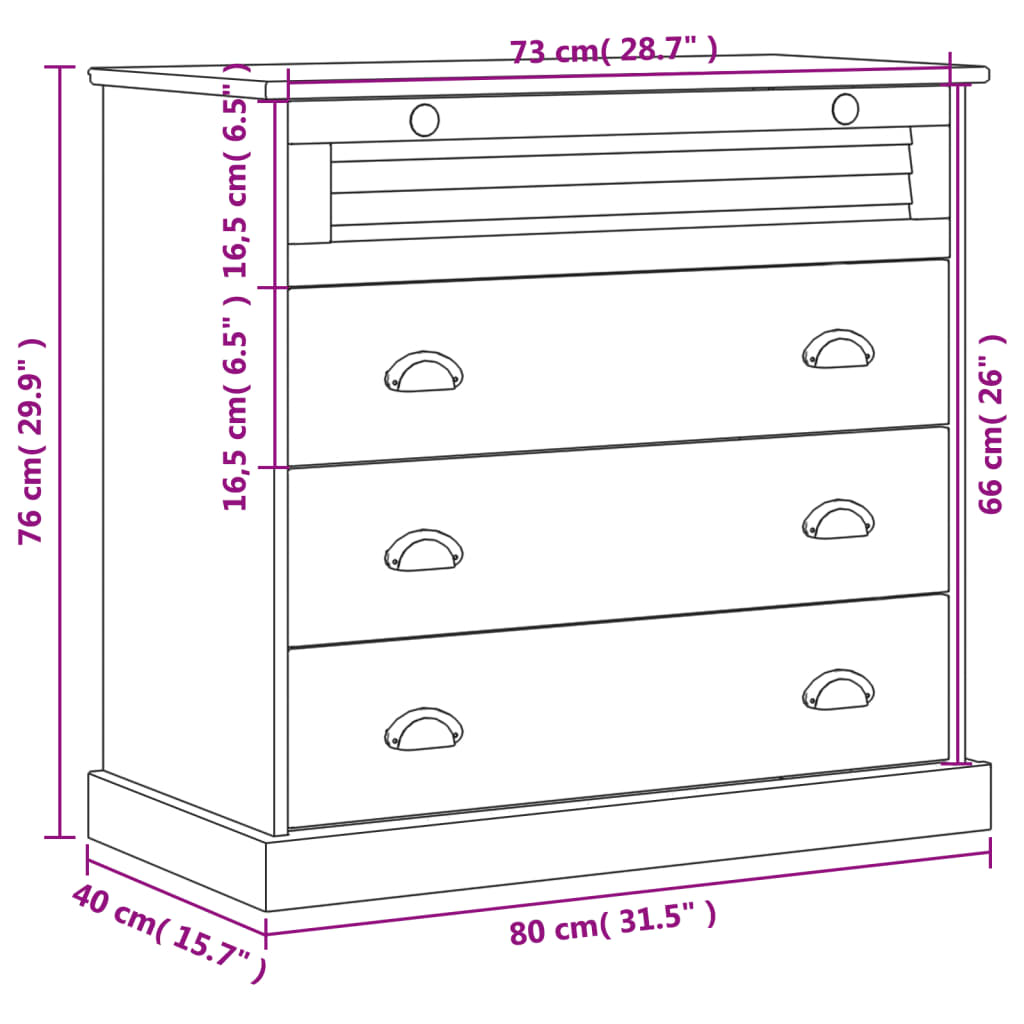 Comodă cu sertare VIGO, gri, 80x40x76 cm, lemn masiv de pin - Lando