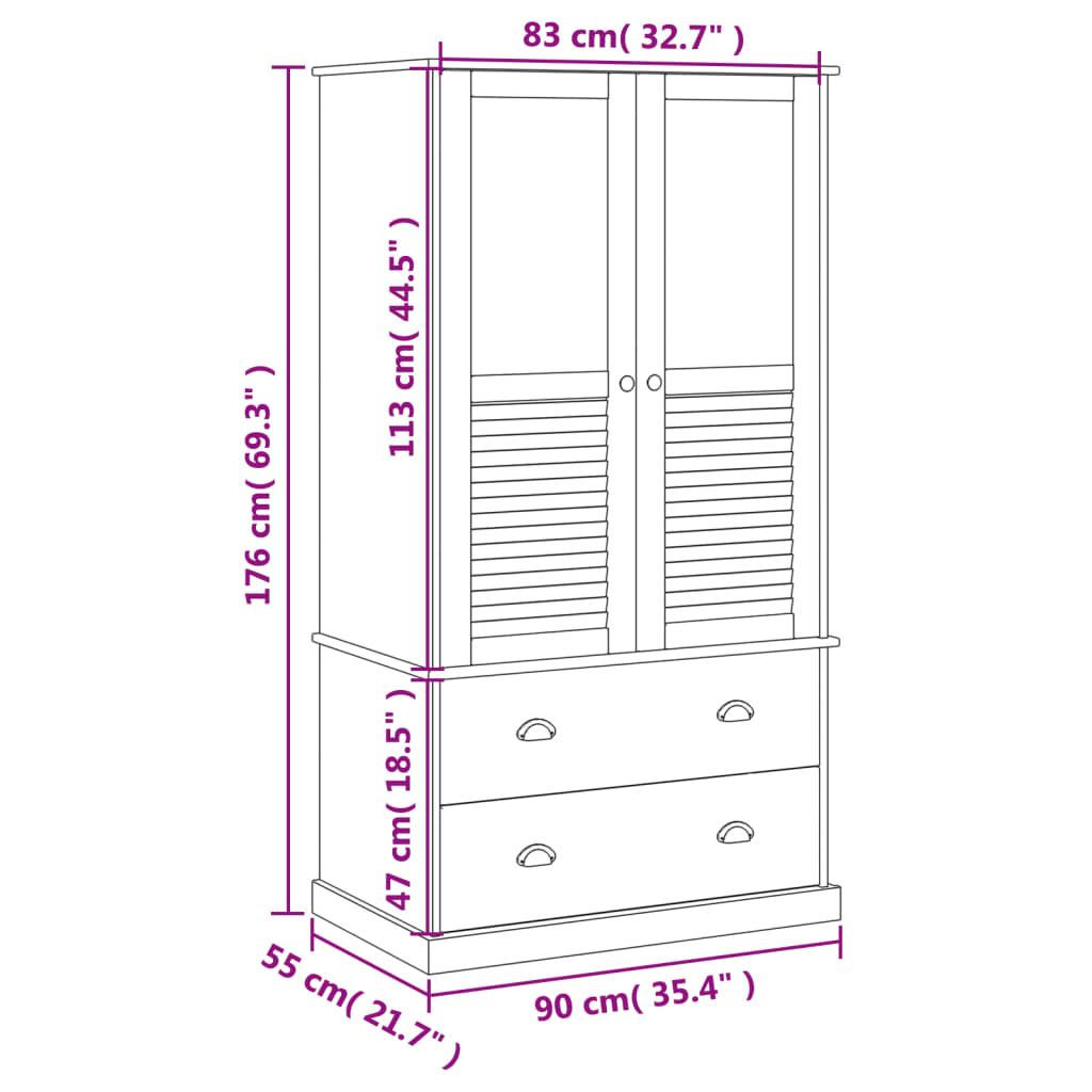 Șifonier VIGO, gri, 90x55x176 cm, lemn masiv de pin - Lando