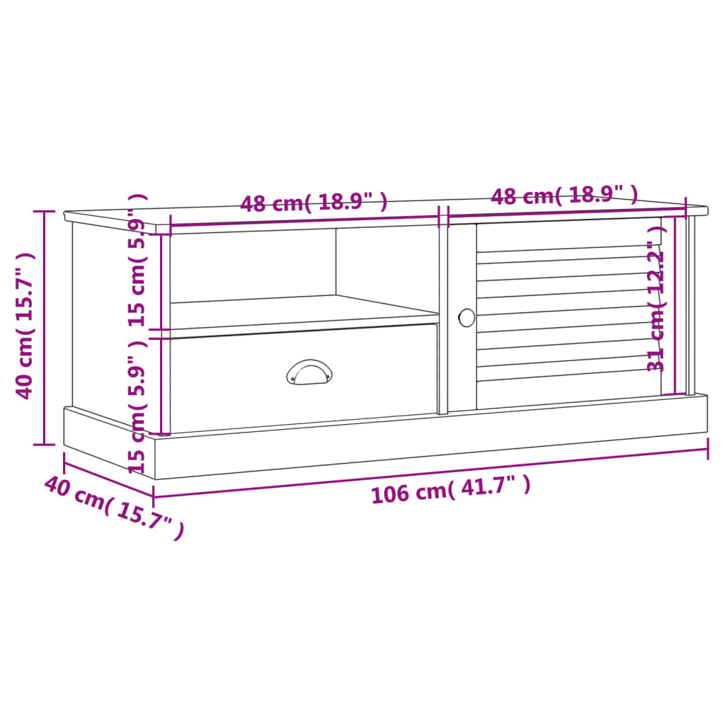 Comodă TV VIGO, gri, 106x40x40 cm, lemn masiv de pin Lando - Lando