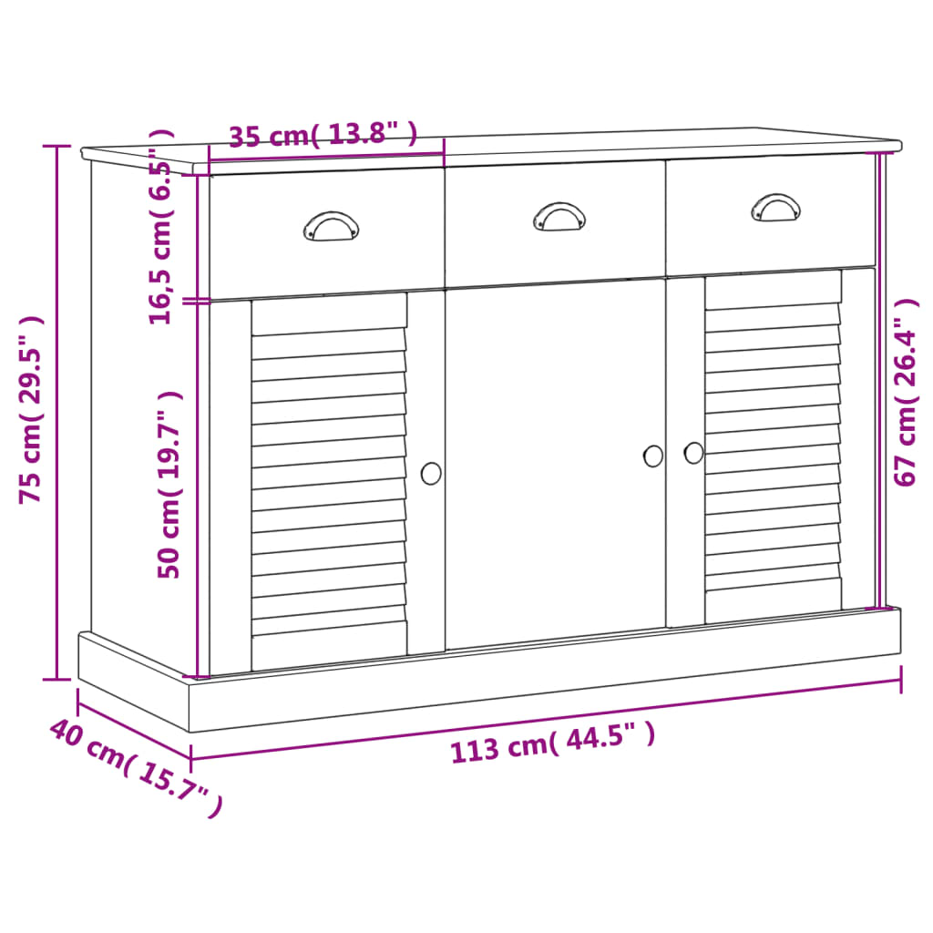 Servantă cu sertare VIGO, alb, 113x40x75 cm, lemn masiv de pin Lando - Lando