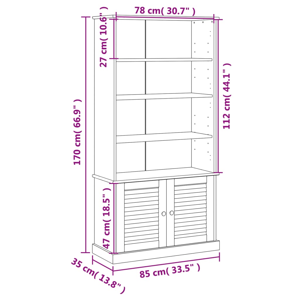 Bibliotecă „VIGO”, alb, 85x35x170 cm, lemn masiv de pin Lando - Lando