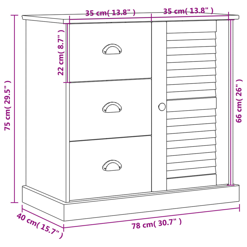 Servantă cu sertare VIGO, 78x40x75 cm, lemn masiv de pin Lando - Lando