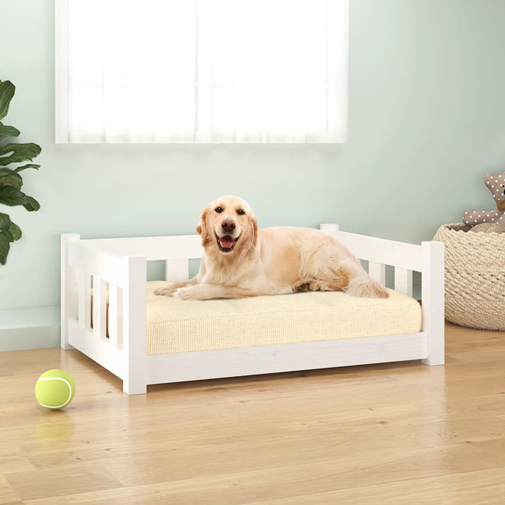 Pat de câini, alb, 75,5x55,5x28 cm, lemn masiv de pin - Lando