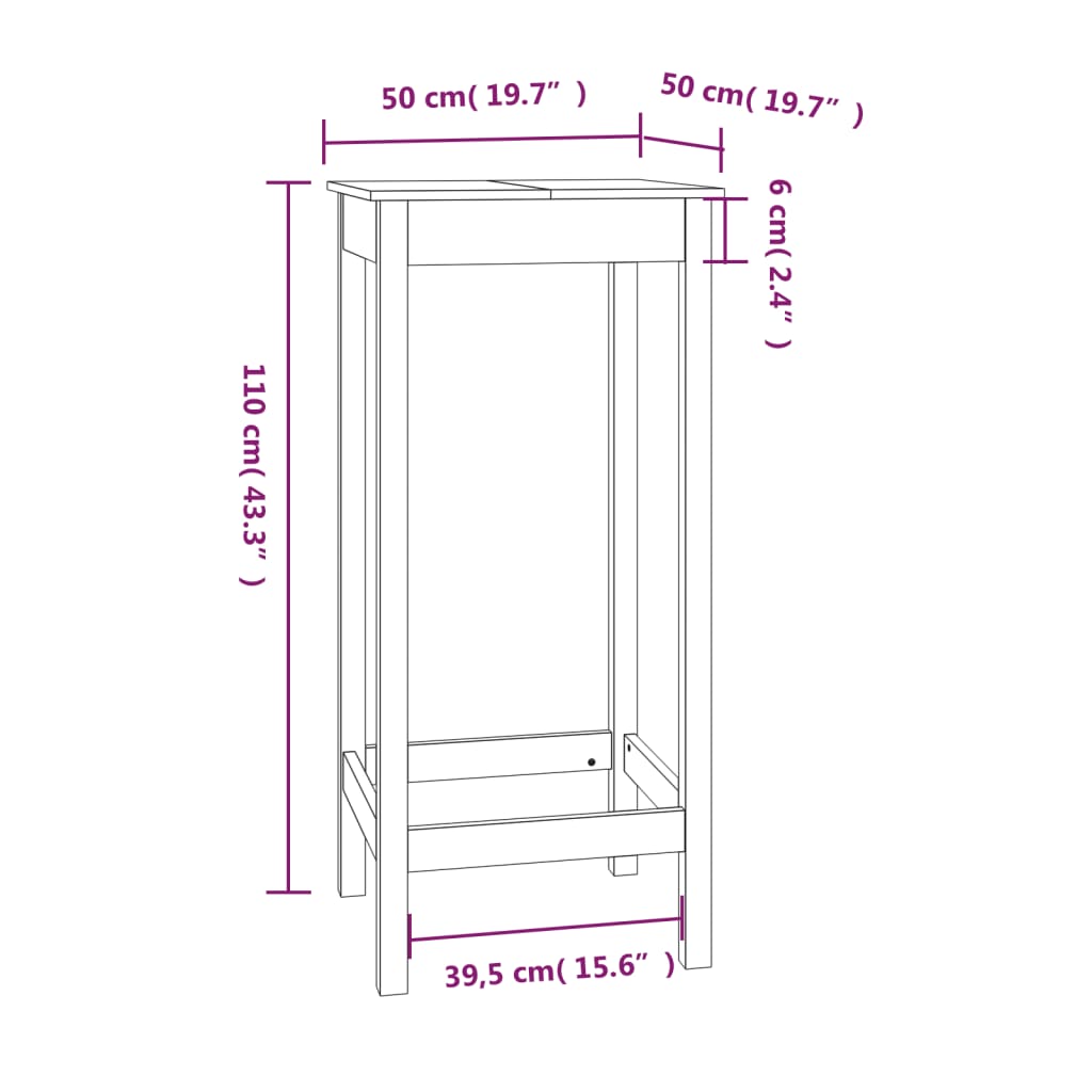 Masă de bar, alb, 50x50x110 cm, lemn masiv de pin - Lando