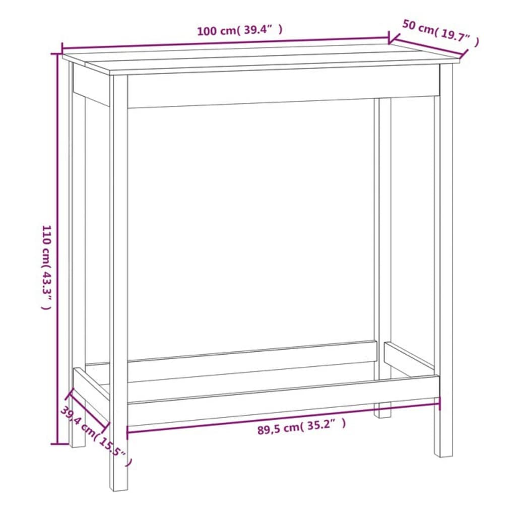 Masă de bar, alb, 100x50x110 cm, lemn masiv de pin - Lando