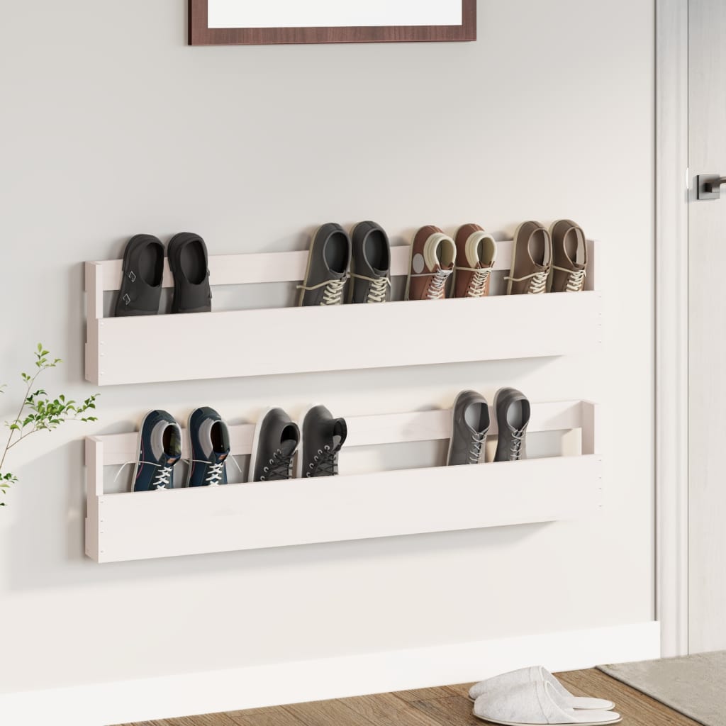 Pantofare de perete, 2 buc., alb, 110x9x23 cm, lemn masiv pin - Lando