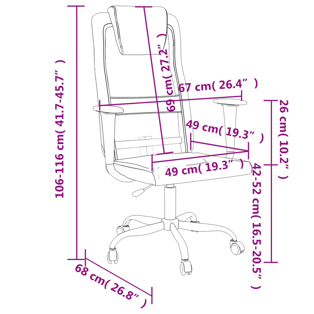 Scaun birou reglabil în înălțime, gri, piele artificială/plasă - Lando