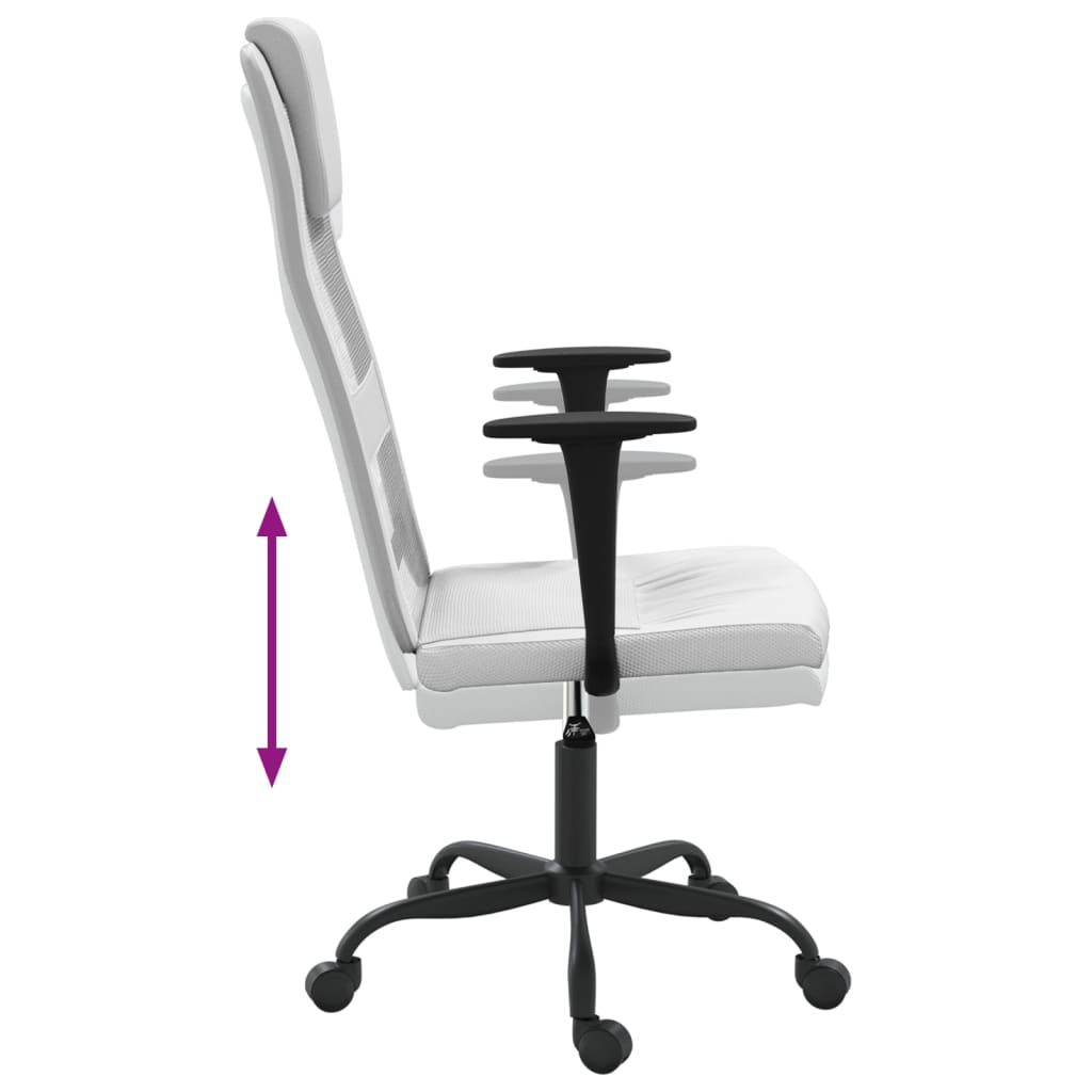 Scaun birou reglabil în înălțime, alb, piele artificială/plasă - Lando