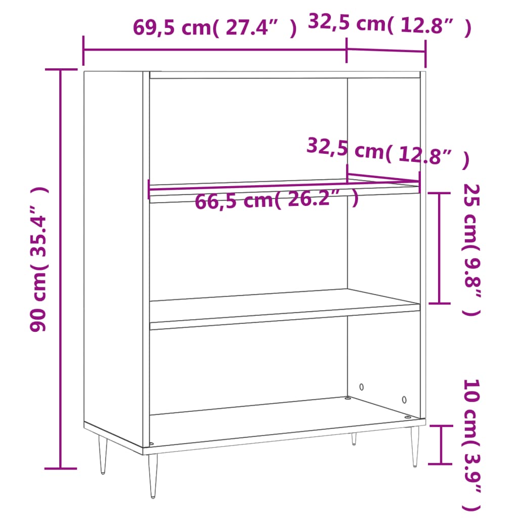 Bibliotecă, negru, 69,5x32,5x90 cm, lemn compozit Lando - Lando