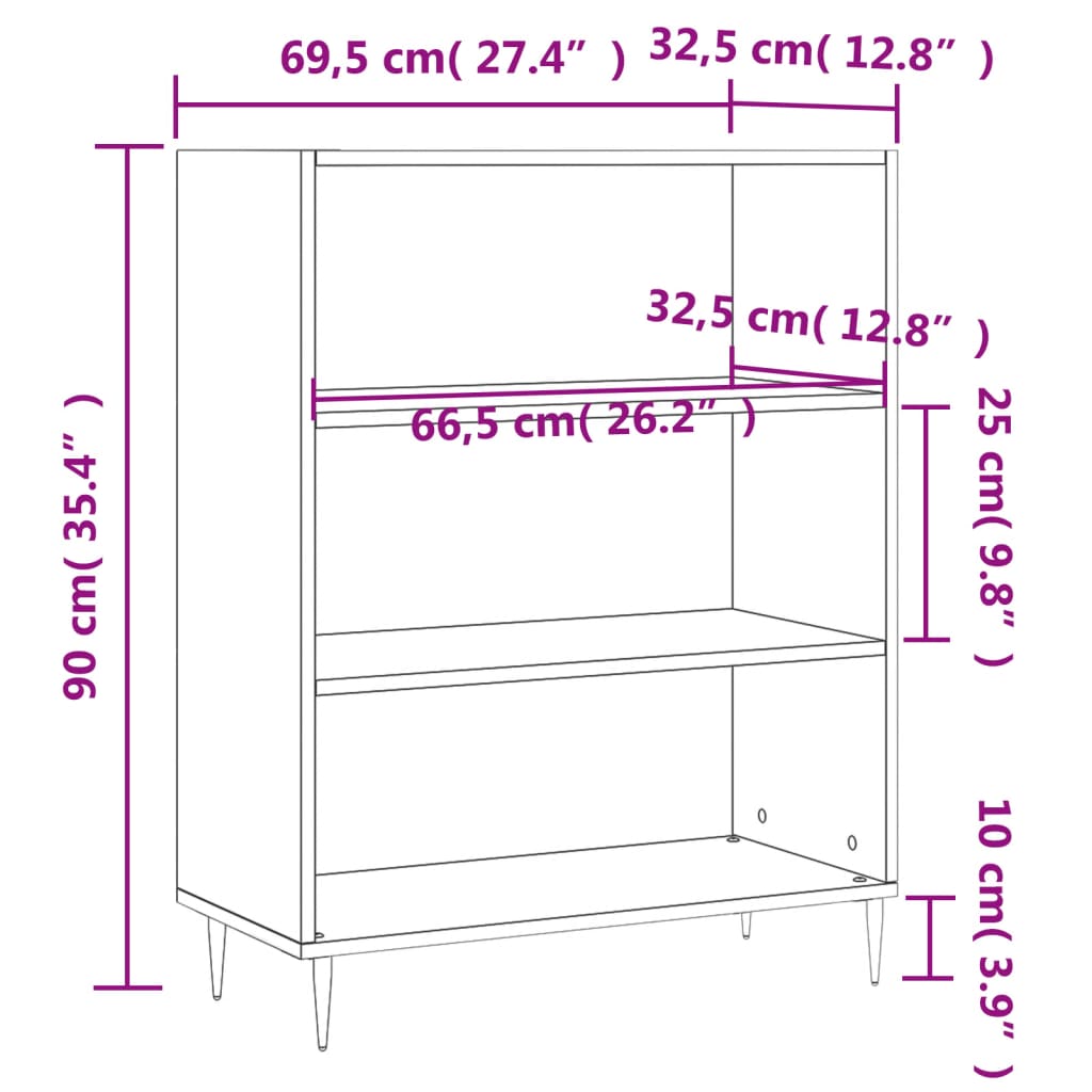 Bibliotecă, alb extralucios, 69,5x32,5x90 cm, lemn prelucrat Lando - Lando