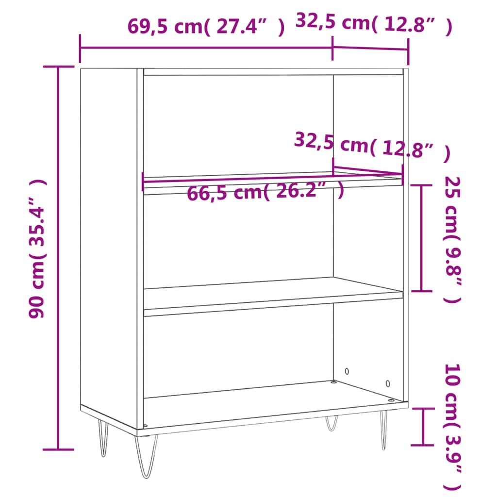 Bibliotecă, albă, 69,5x32,5x90 cm, lemn compozit Lando - Lando