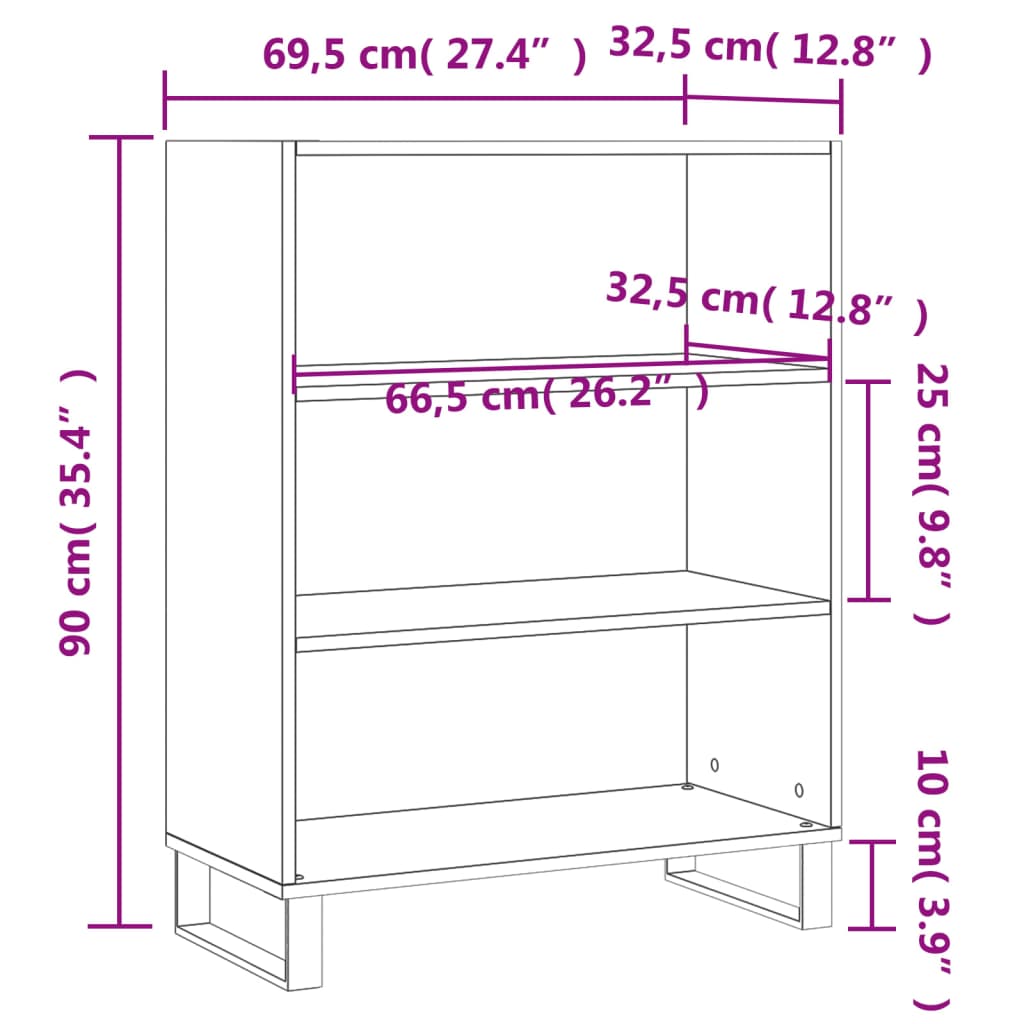 Dulap cu rafturi, stejar fumuriu, 69,5x32,5x90 cm lemn compozit Lando - Lando