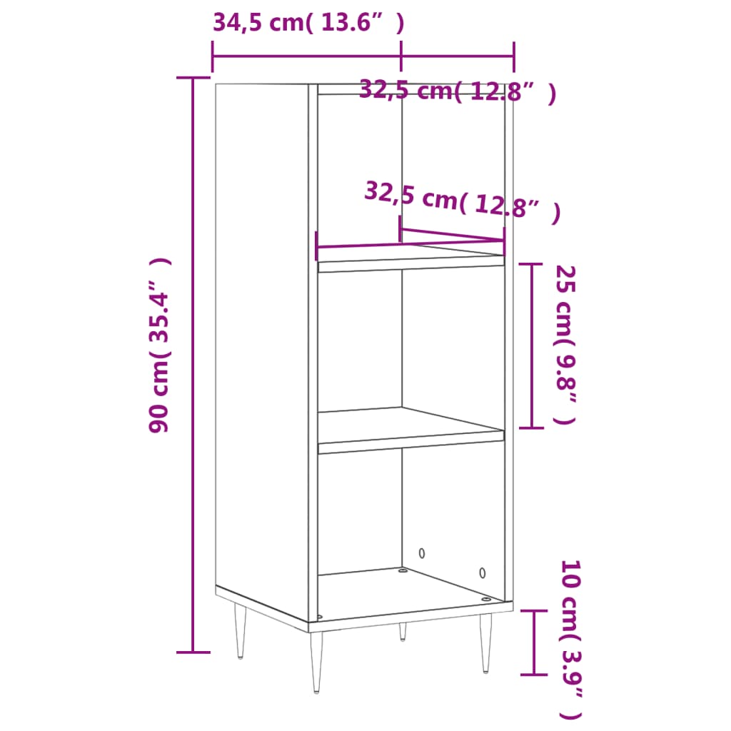 Servantă, alb extralucios, 34,5x32,5x90 cm, lemn compozit Lando - Lando