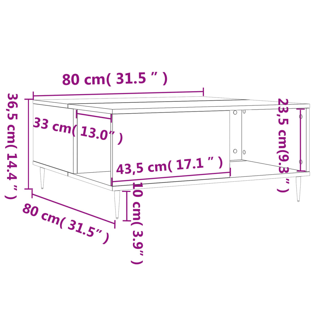 Măsuță de cafea, gri beton, 80x80x36,5 cm, lemn prelucrat Lando - Lando