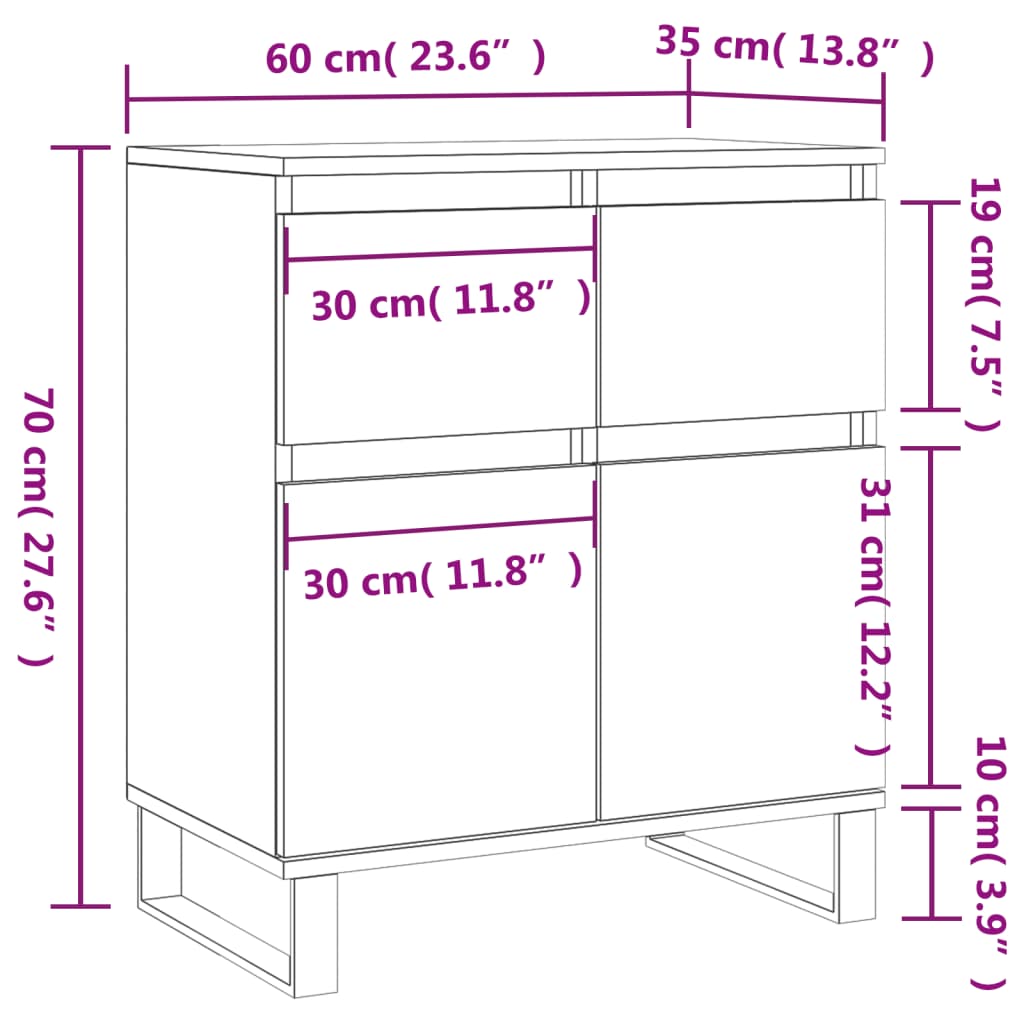 Servantă, alb, 60x35x70 cm, lemn prelucrat - Lando