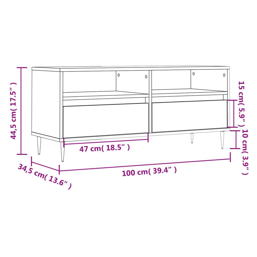 Comodă TV, alb extralucios, 100x34,5x44,5 cm, lemn prelucrat Lando - Lando