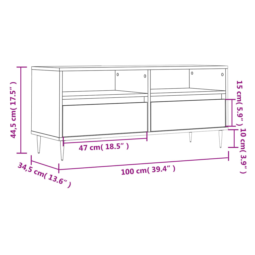 Comodă TV, gri beton, 100x34,5x44,5 cm, lemn prelucrat Lando - Lando