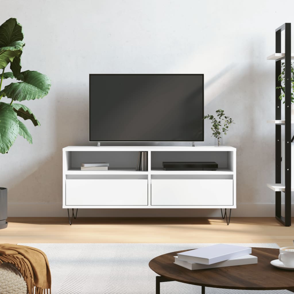 Comodă TV, alb, 100x34,5x44,5 cm, lemn prelucrat Lando - Lando