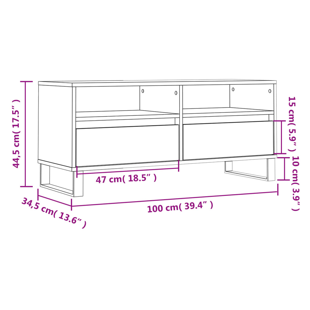 Comodă TV, gri beton, 100x34,5x44,5 cm, lemn prelucrat Lando - Lando