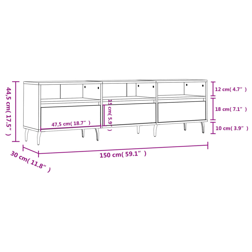 Comodă TV, gri beton, 150x30x44,5 cm, lemn prelucrat Lando - Lando