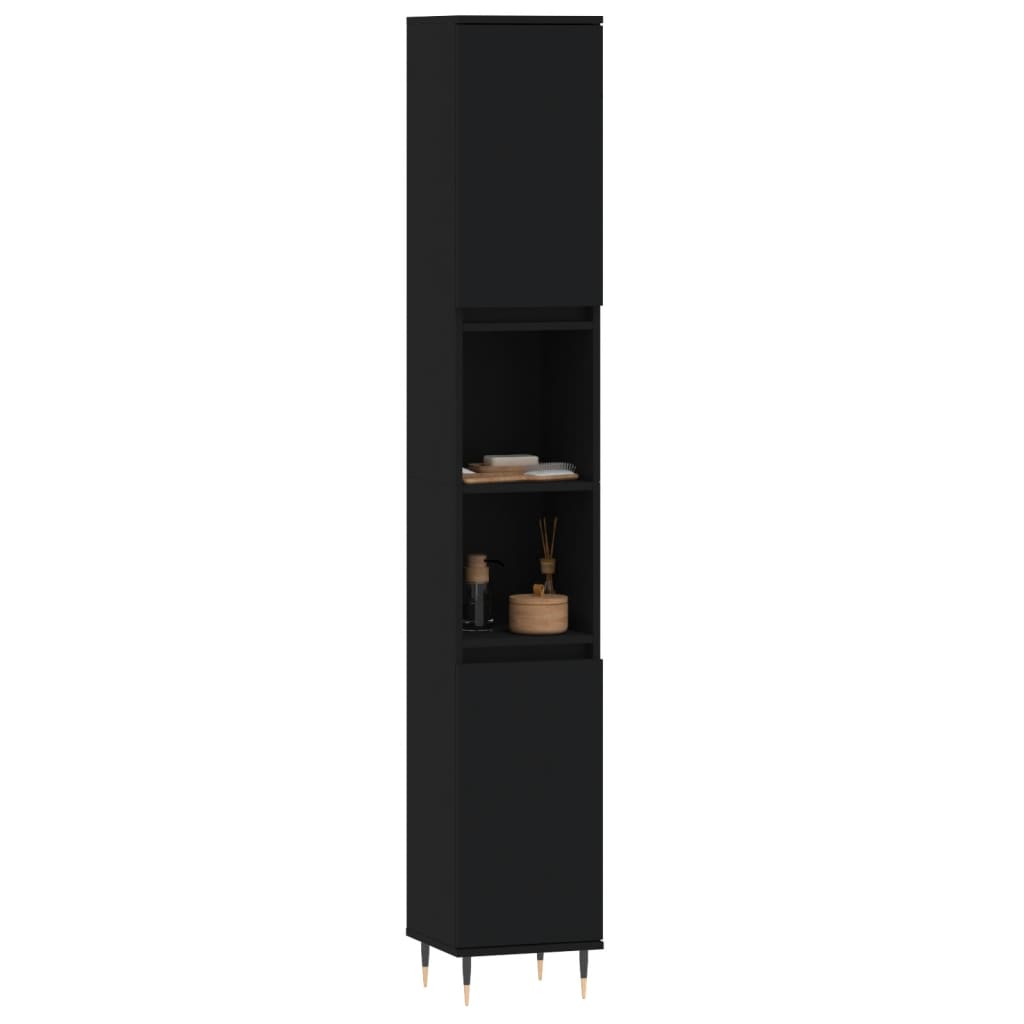Dulap de baie, negru, 30x30x190 cm, lemn prelucrat - Lando