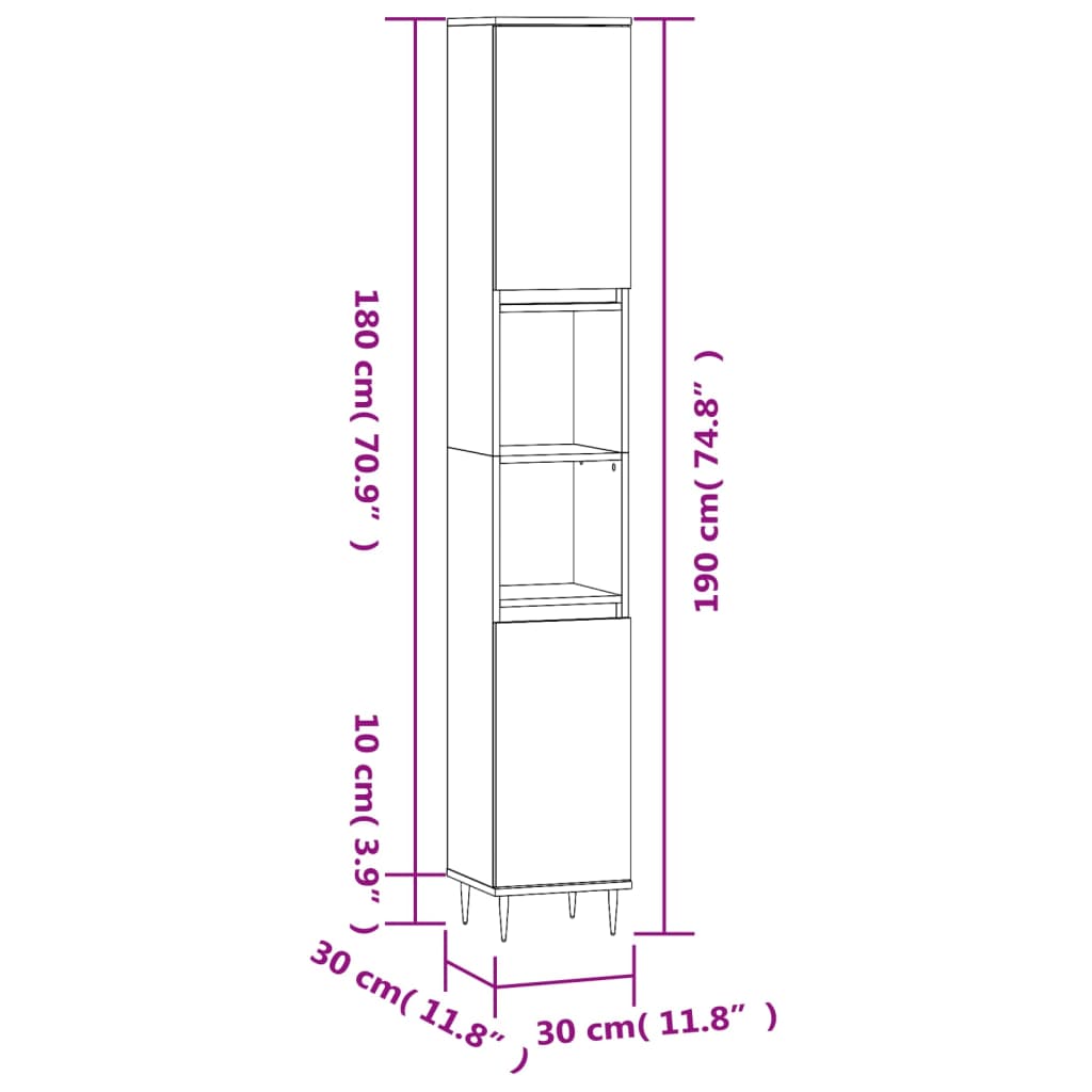 Dulap de baie, gri beton, 30x30x190 cm, lemn prelucrat Lando - Lando