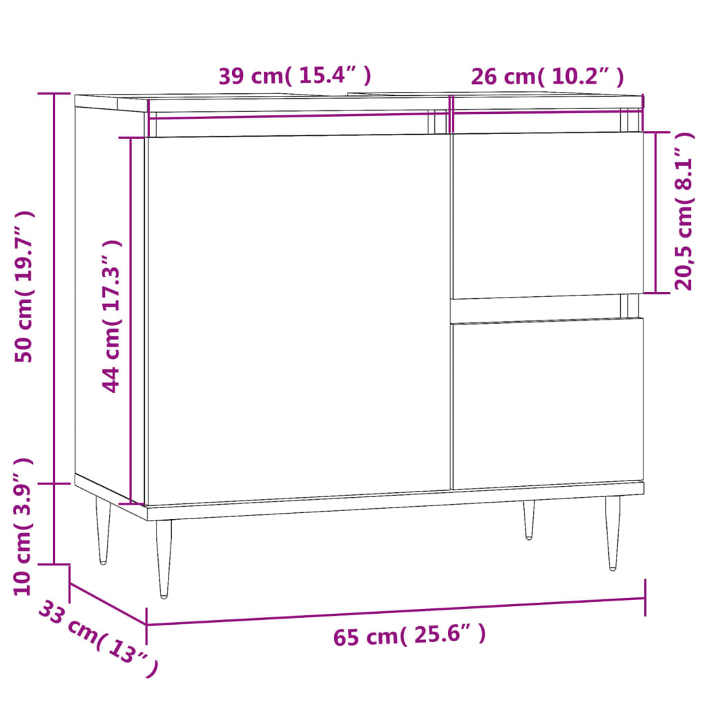 Dulap de baie, stejar maro, 65x33x60 cm, lemn prelucrat Lando - Lando