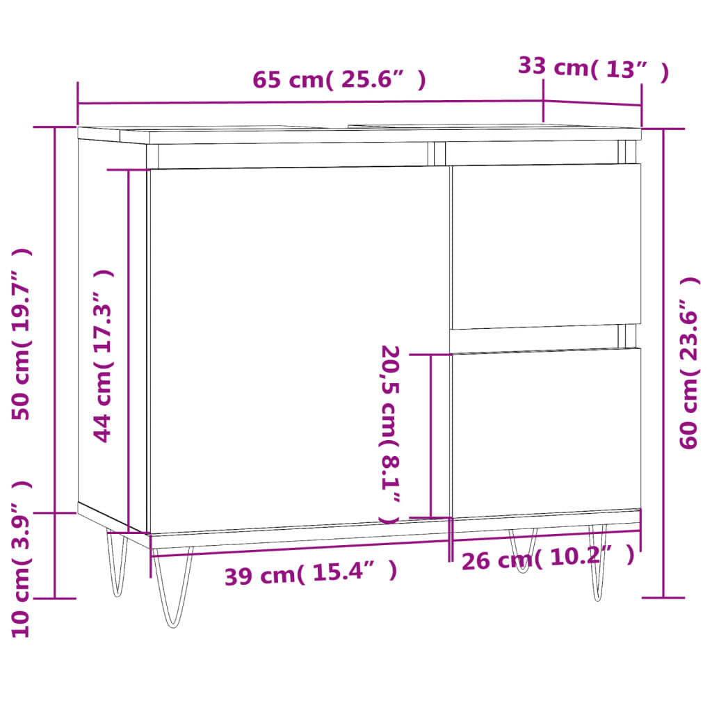 Dulap de baie, alb, 65x33x60 cm, lemn prelucrat Lando - Lando