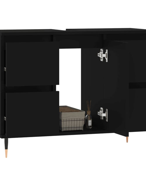 Încărcați imaginea în vizualizatorul Galerie, Dulap pentru baie, negru, 80x33x60 cm, lemn compozit - Lando
