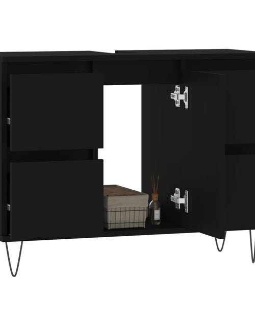 Загрузите изображение в средство просмотра галереи, Dulap pentru baie, negru, 80x33x60 cm, lemn compozit - Lando
