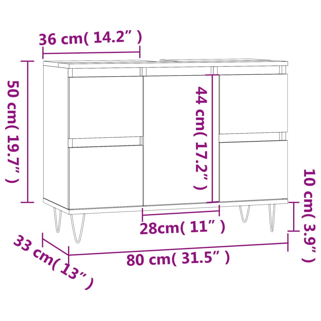 Dulap pentru baie, negru, 80x33x60 cm, lemn compozit - Lando