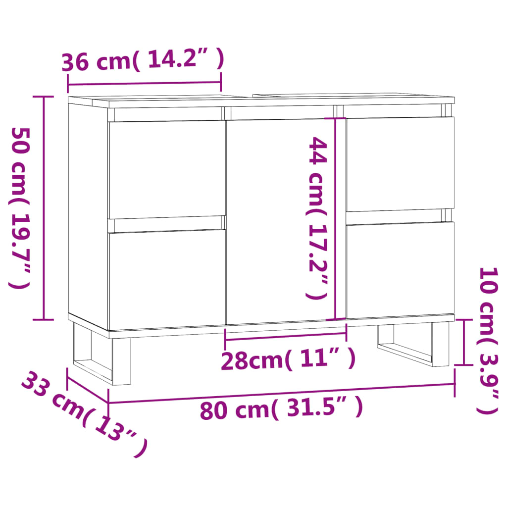 Dulap pentru baie, alb, 80x33x60 cm, lemn compozit - Lando