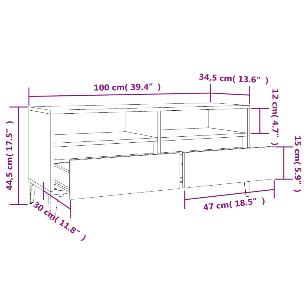 Comodă TV, stejar fumuriu, 100x34,5x44,5 cm, lemn prelucrat Lando - Lando