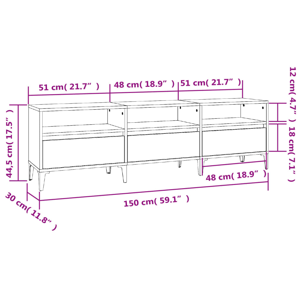 Comodă TV, gri beton, 150x30x44,5 cm, lemn prelucrat Lando - Lando