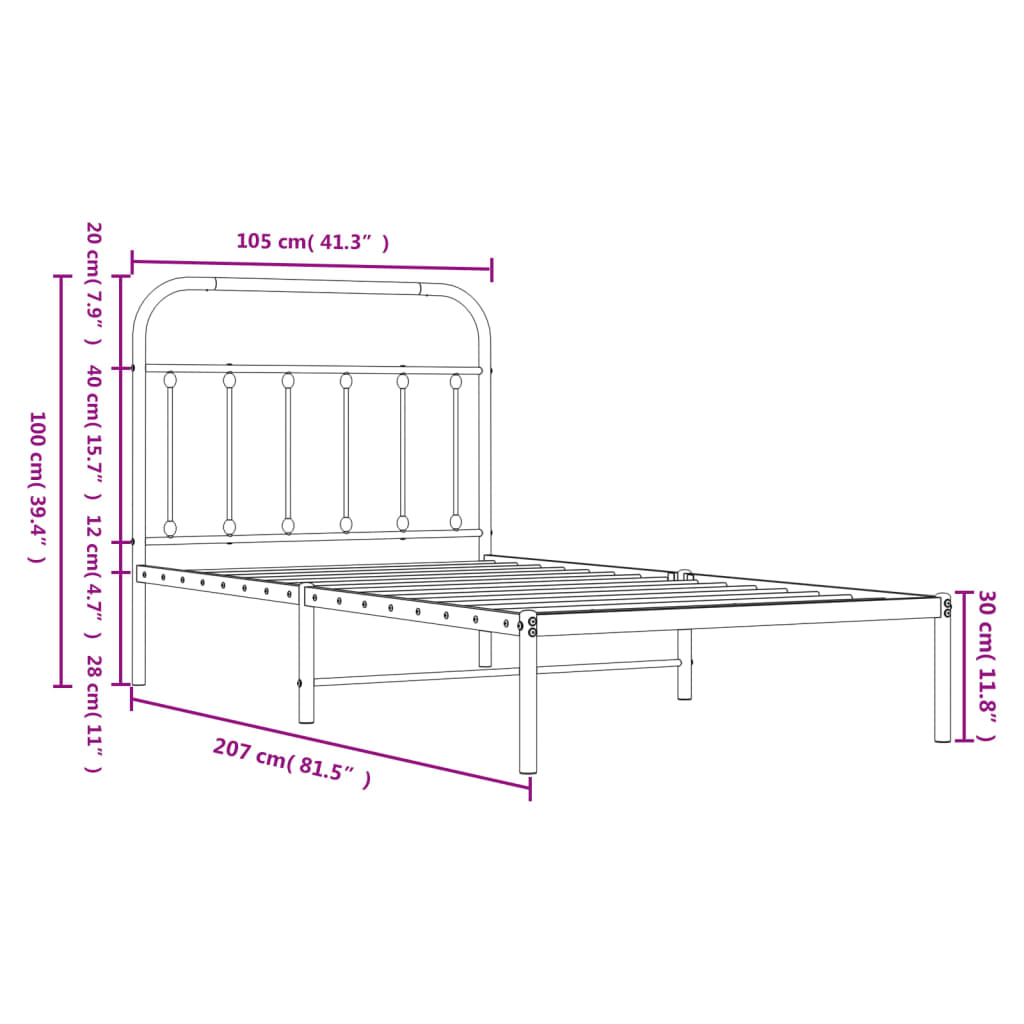 Cadru de pat din metal cu tăblie, negru, 100x200 cm - Lando