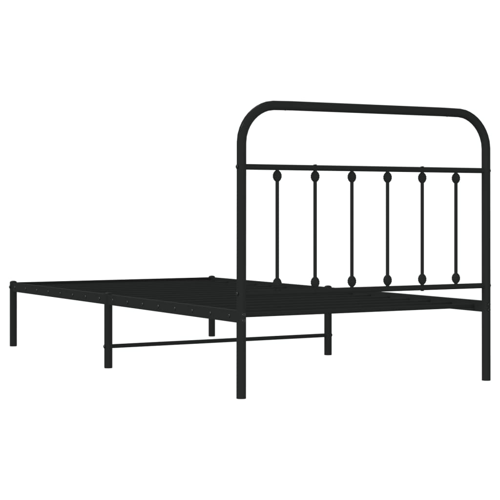 Cadru de pat din metal cu tăblie, negru, 107x203 cm - Lando