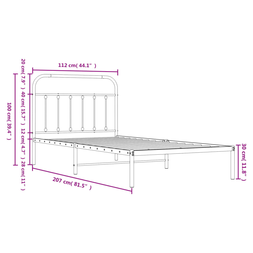 Cadru de pat din metal cu tăblie, negru, 107x203 cm - Lando