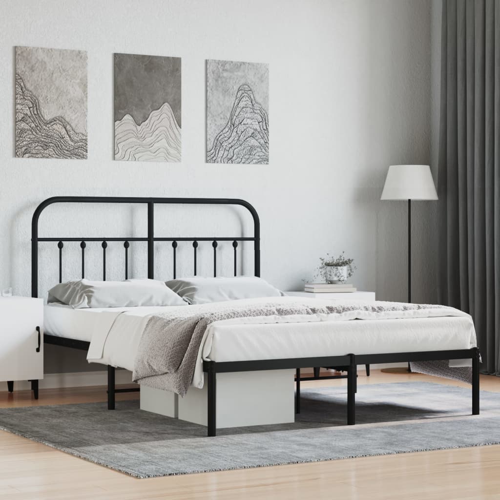 Cadru de pat metalic cu tăblie, negru, 135x190 cm - Lando