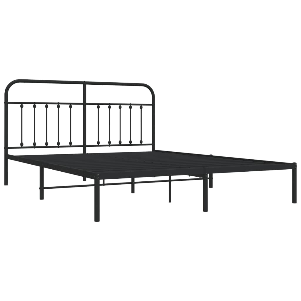 Cadru de pat metalic cu tăblie, negru, 160x200 cm - Lando