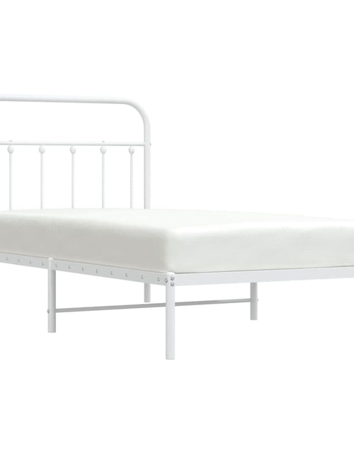 Încărcați imaginea în vizualizatorul Galerie, Cadru de pat metalic cu tăblie, alb, 100x190 cm - Lando
