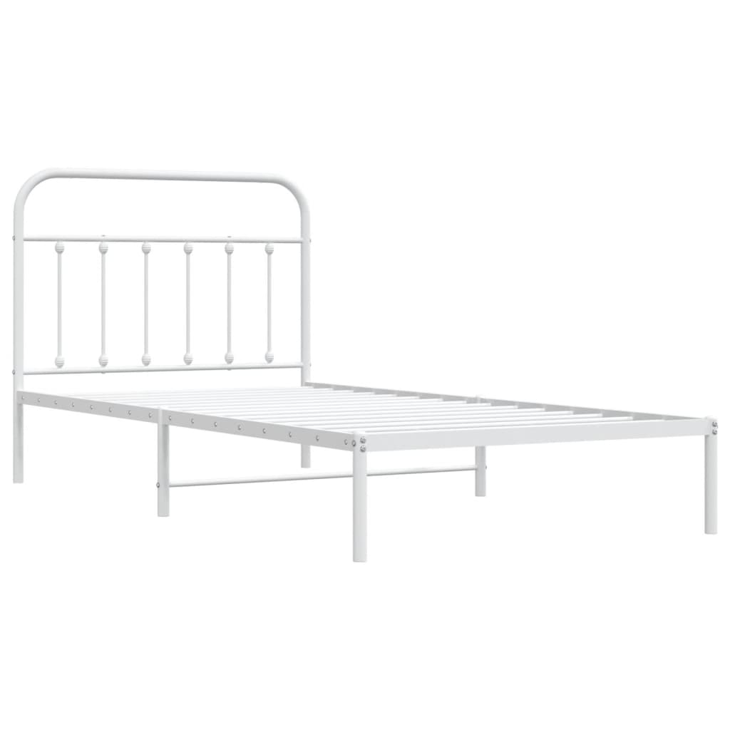 Cadru de pat din metal cu tăblie, alb, 107x203 cm - Lando