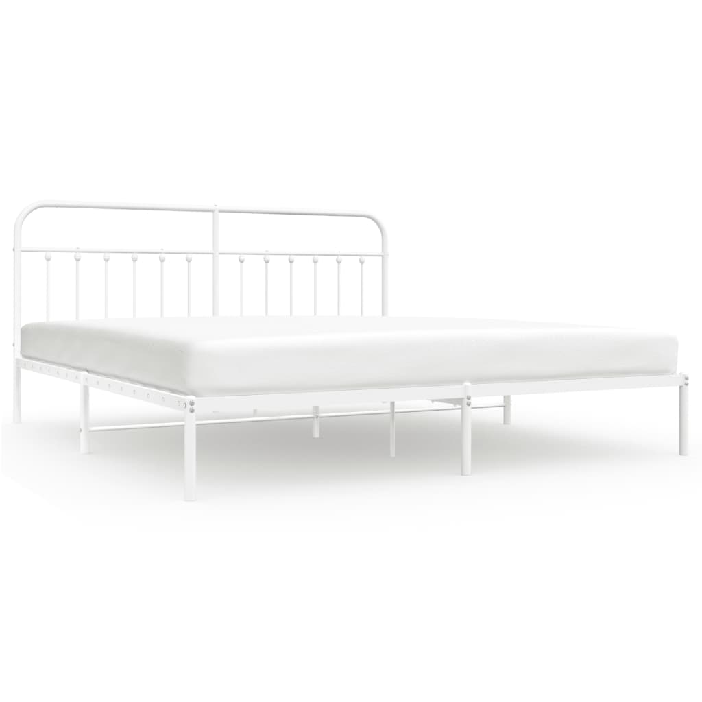 Cadru de pat metalic cu tăblie, alb, 193x203 cm - Lando