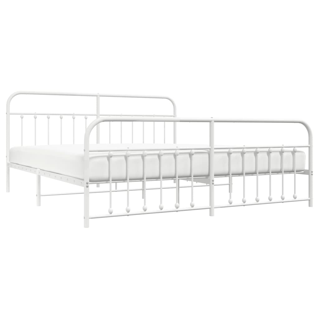 Cadru de pat metalic cu tăblie, alb, 200x200 cm - Lando